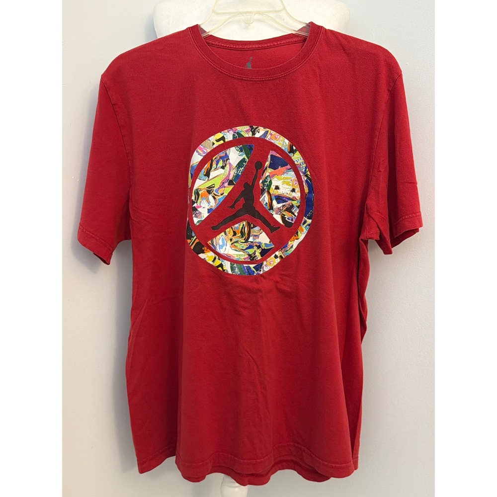 Jordan Brand Mens Peace Sign Jumpman Graphic T-Shirt Red XXL Short Sleeve
